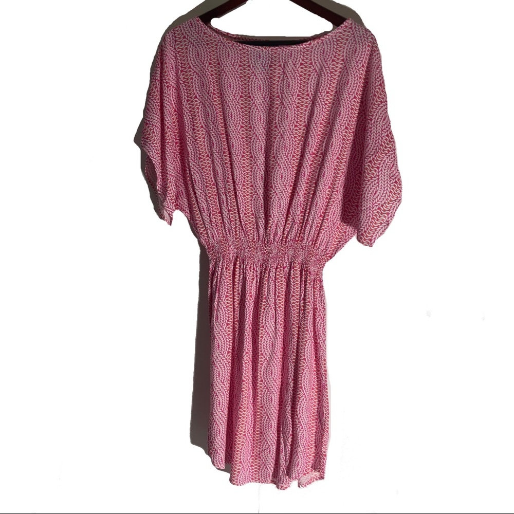 Escapada Midi 3/4 Length Pink White Design Elastic Wide Waist Dress Size Medium